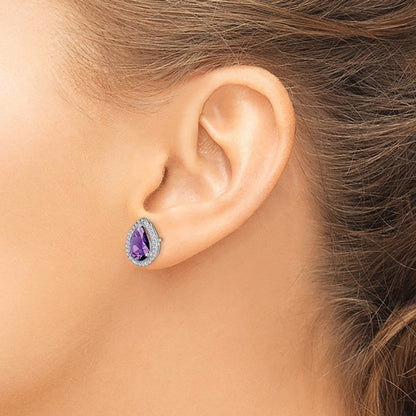 Sterlingsilber Rhodium Poliert Amethyst & Zirkonia Ohrstecker