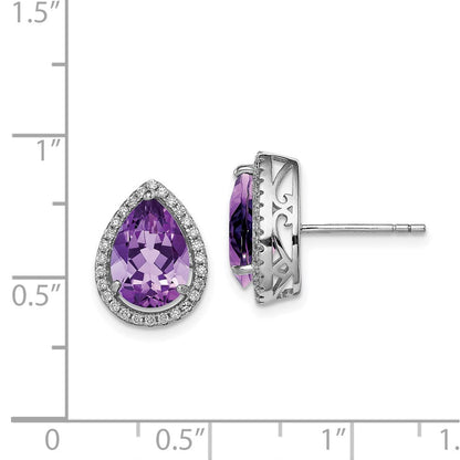 Sterlingsilber Rhodium Poliert Amethyst & Zirkonia Ohrstecker
