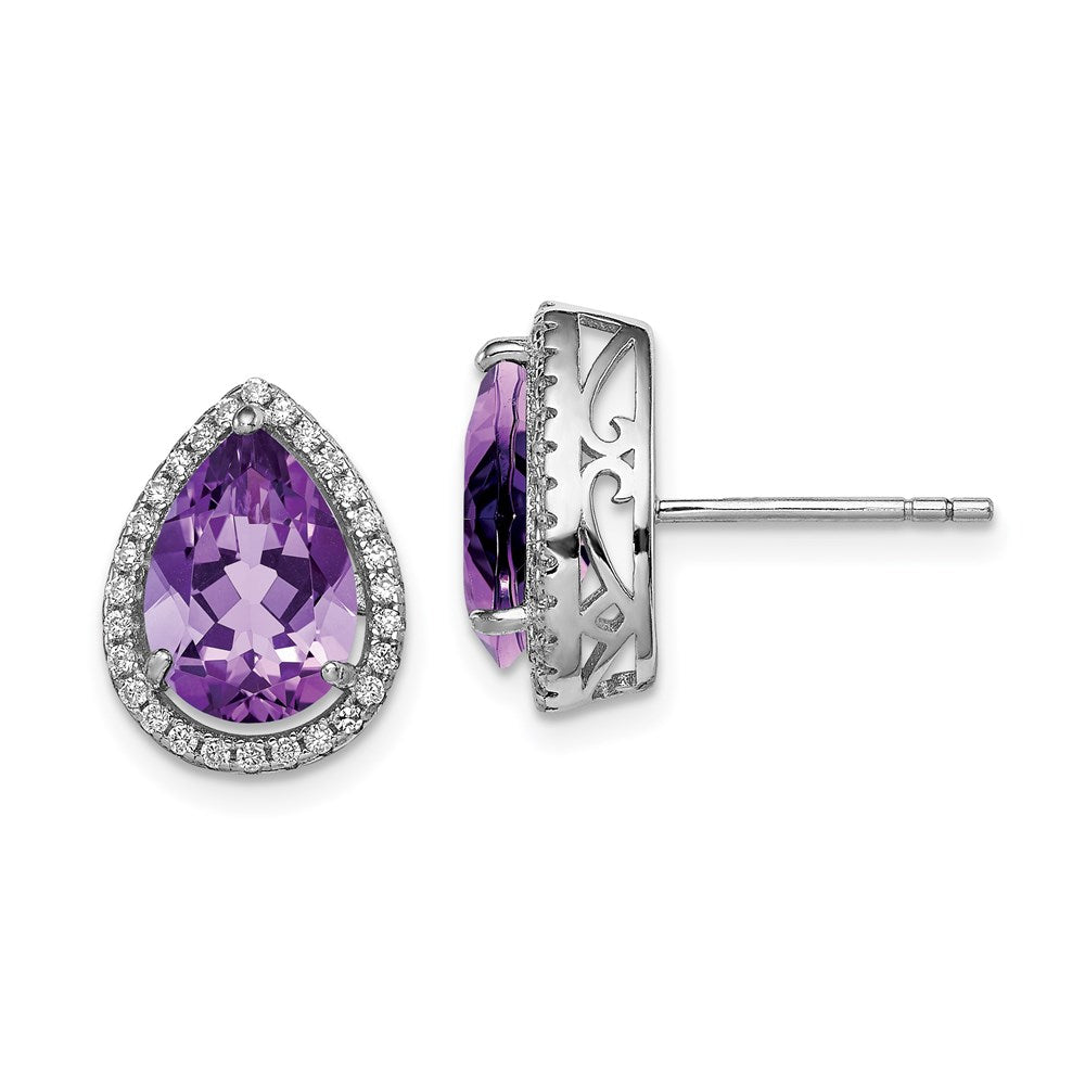 Sterlingsilber Rhodium Poliert Amethyst & Zirkonia Ohrstecker