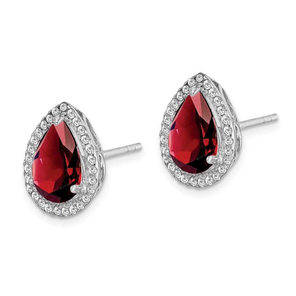 Sterlingsilber Rhodium Poliert Granat & Zirkonia Ohrstecker