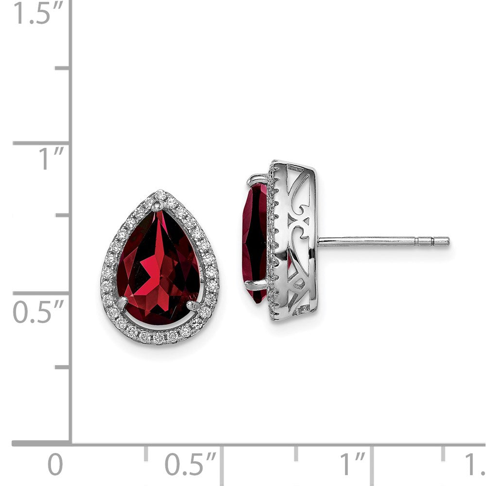 Sterlingsilber Rhodium Poliert Granat & Zirkonia Ohrstecker