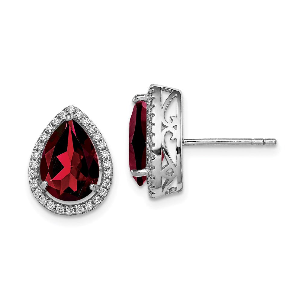 Sterlingsilber Rhodium Poliert Granat & Zirkonia Ohrstecker