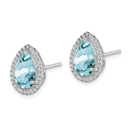 Sterlingsilber Rhodium Erzeugt Aquamarin & Zirkonia Ohrstecker