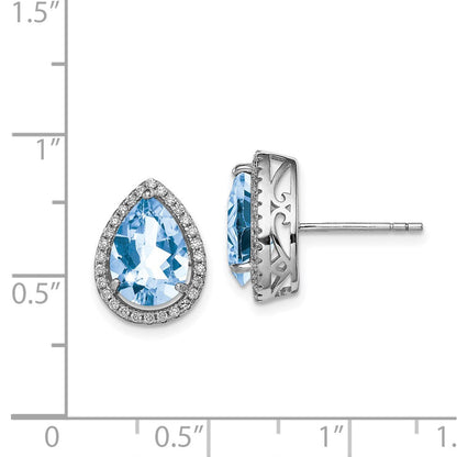 Sterlingsilber Rhodium Erzeugt Aquamarin & Zirkonia Ohrstecker