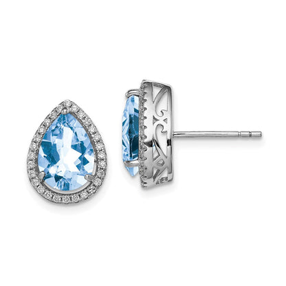 Sterlingsilber Rhodium Erzeugt Aquamarin & Zirkonia Ohrstecker