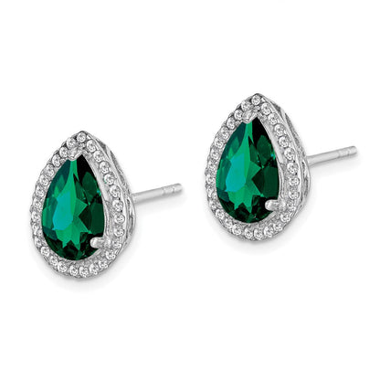Sterlingsilber Rhodium Synthetisch Smaragd & Zirkonia Ohrstecker