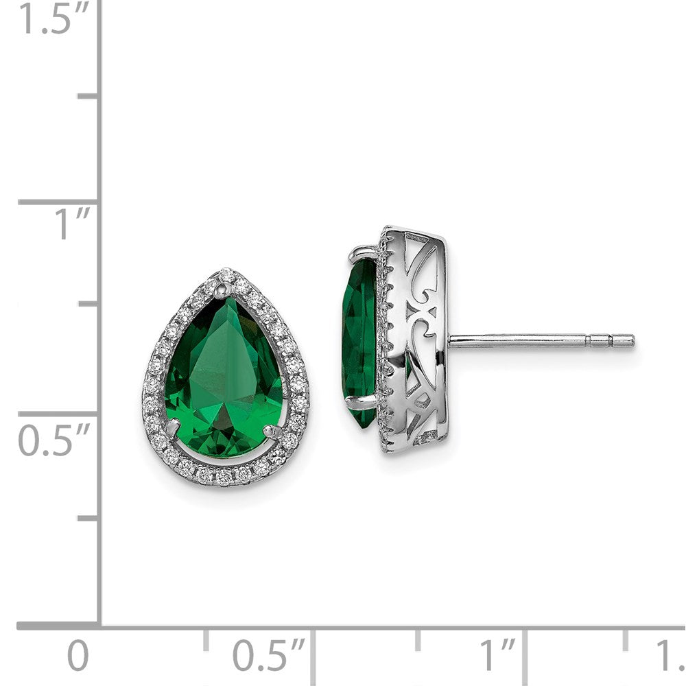 Sterlingsilber Rhodium Synthetisch Smaragd & Zirkonia Ohrstecker