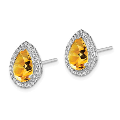 Sterlingsilber Rhodium Poliert Citrin & Zirkonia Ohrstecker