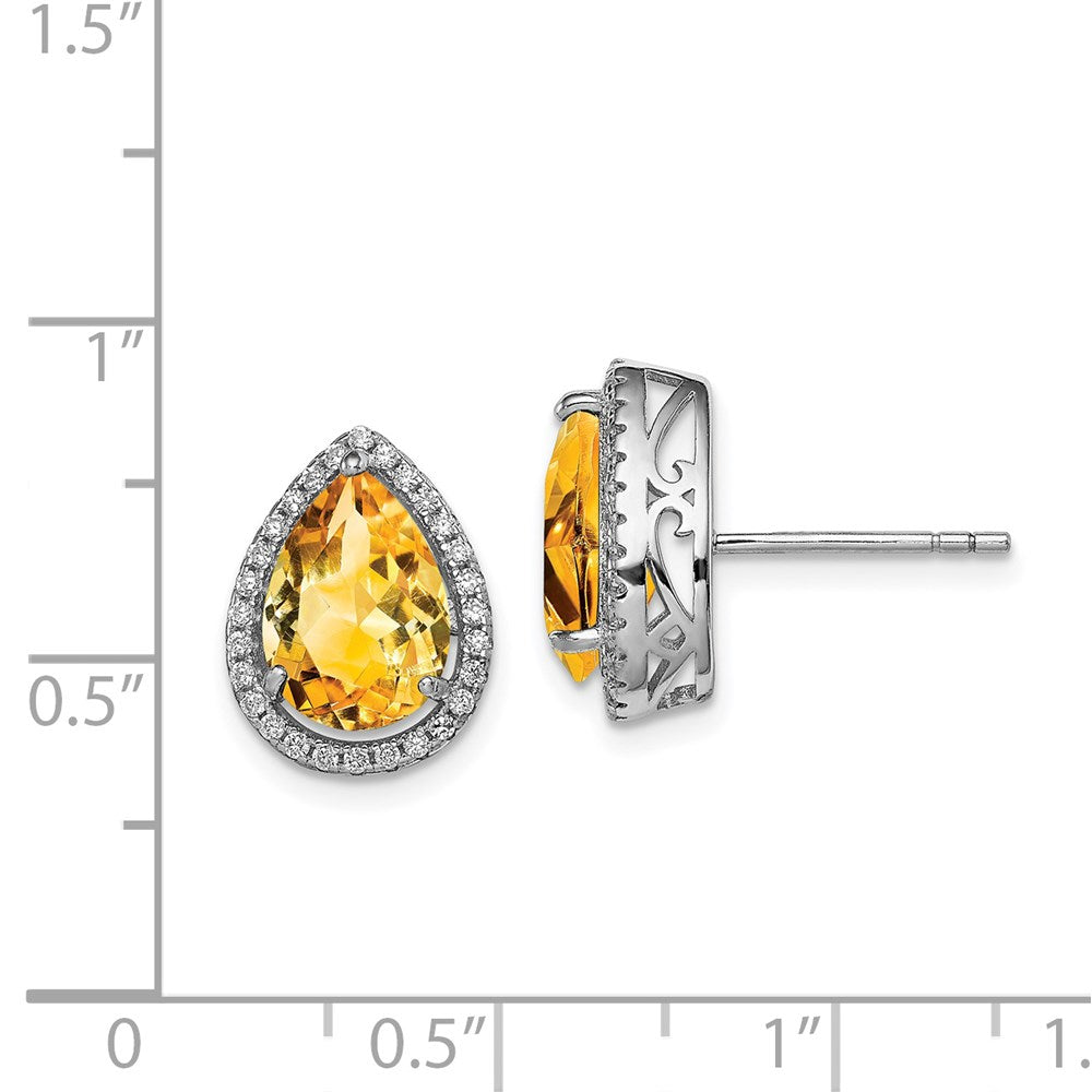 Sterlingsilber Rhodium Poliert Citrin & Zirkonia Ohrstecker