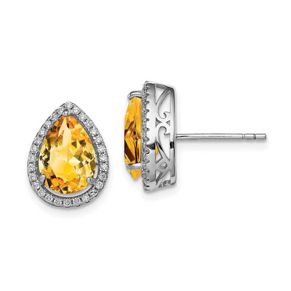 Sterlingsilber Rhodium Poliert Citrin & Zirkonia Ohrstecker