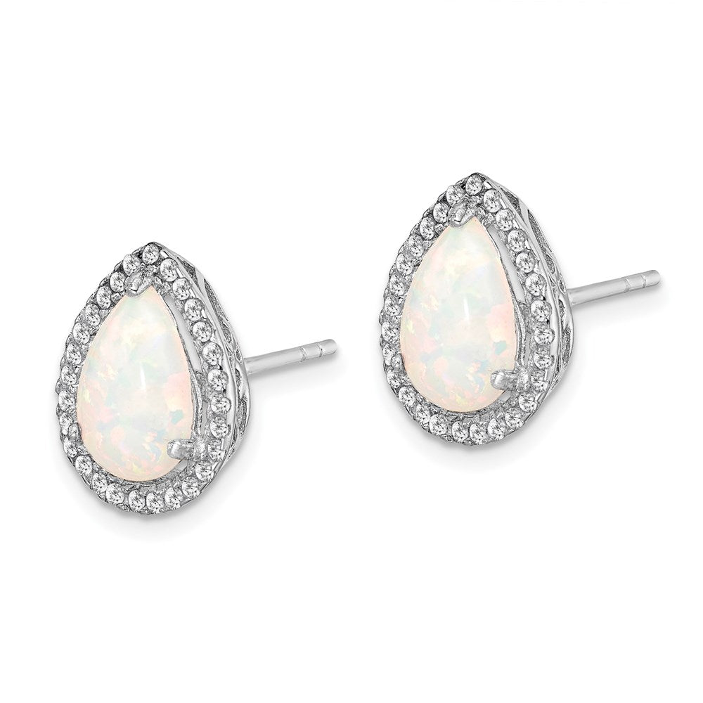 Sterlingsilber Rhodium Poliert Synthetisch Opal & Zirkonia Ohrstecker