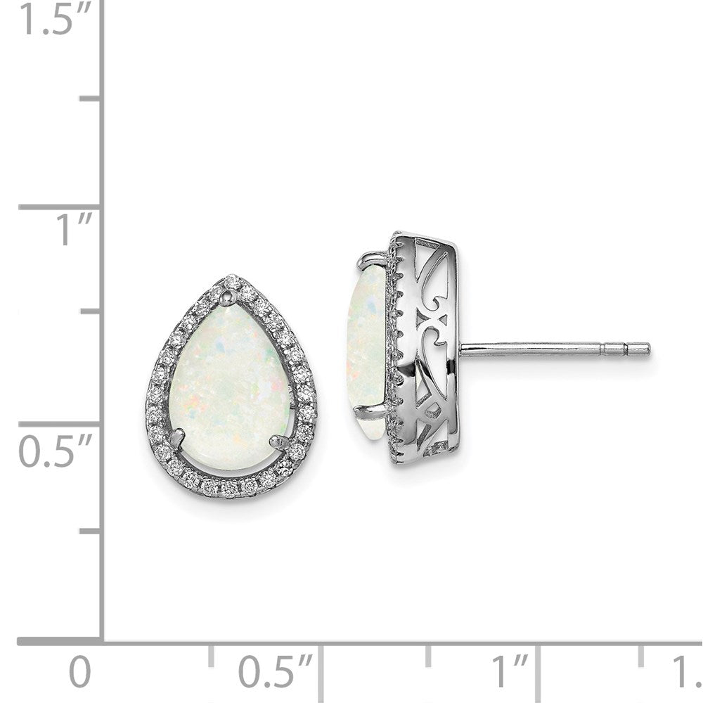 Sterlingsilber Rhodium Poliert Synthetisch Opal & Zirkonia Ohrstecker