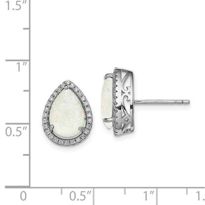 Sterlingsilber Rhodium Poliert Synthetisch Opal & Zirkonia Ohrstecker