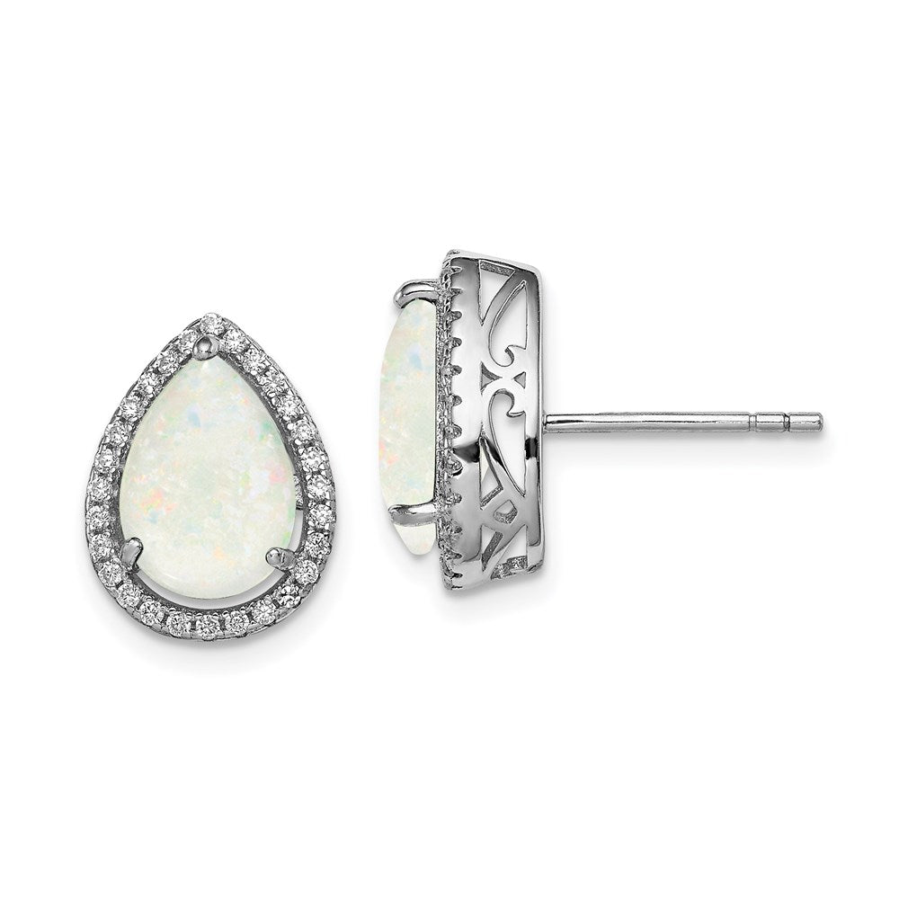 Sterlingsilber Rhodium Poliert Synthetisch Opal & Zirkonia Ohrstecker