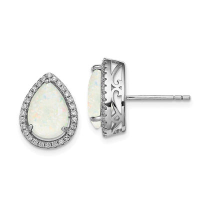 Sterlingsilber Rhodium Poliert Synthetisch Opal & Zirkonia Ohrstecker