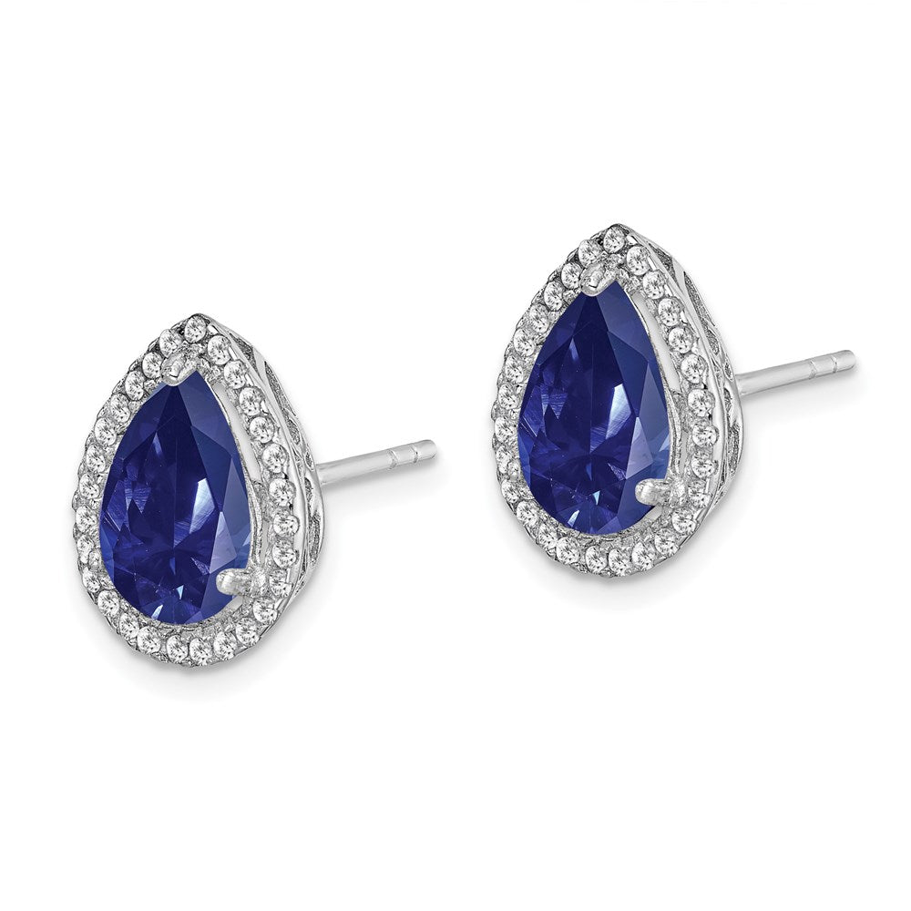Sterlingsilber Rhodium Erzeugt Saphir & Zirkonia Ohrstecker