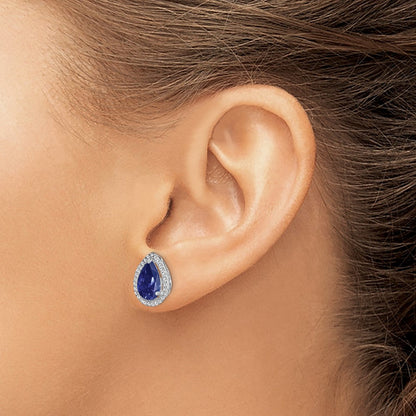 Sterlingsilber Rhodium Erzeugt Saphir & Zirkonia Ohrstecker