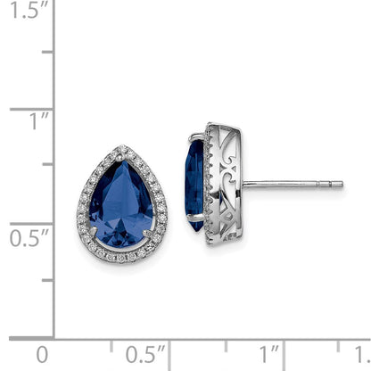 Sterlingsilber Rhodium Erzeugt Saphir & Zirkonia Ohrstecker