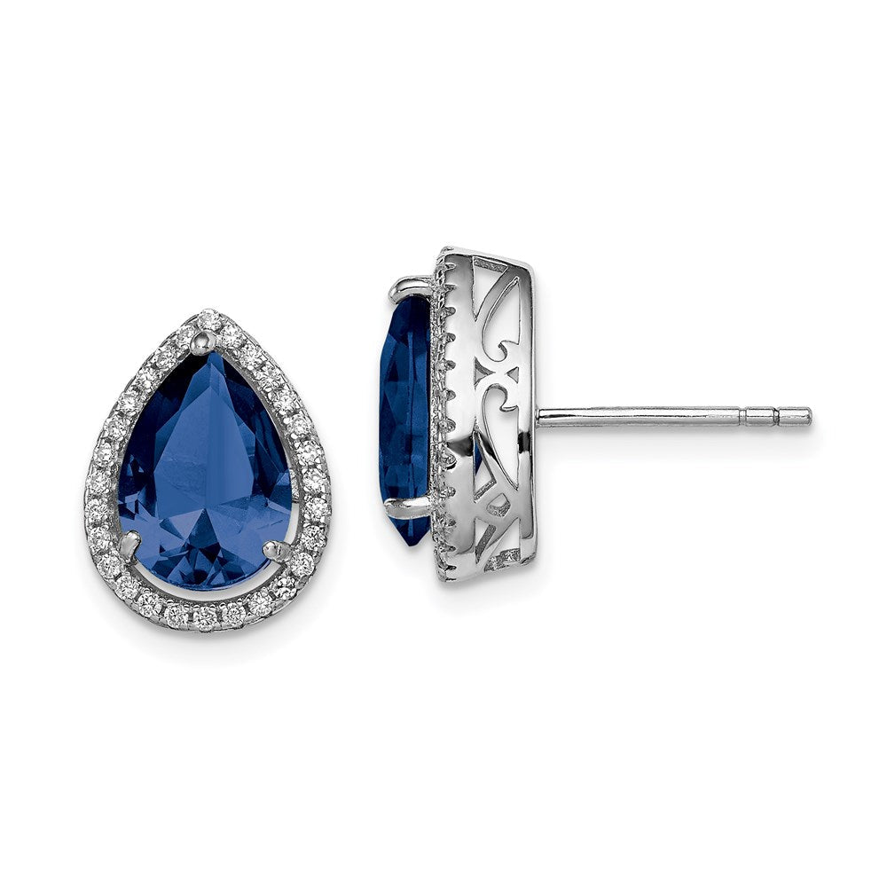 Sterlingsilber Rhodium Erzeugt Saphir & Zirkonia Ohrstecker