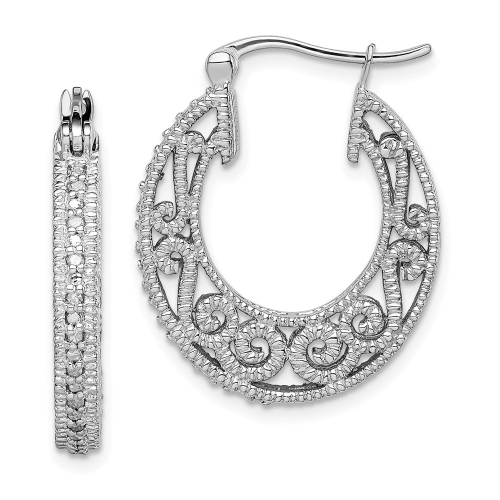 Sterlingsilber Rhodium mit Diamant. Klappbar Creolen