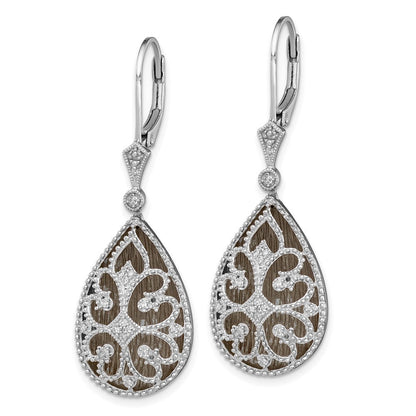 Sterlingsilber Rhodium Diamant Filigran Tropfen Ohrhänger mit Brisur
