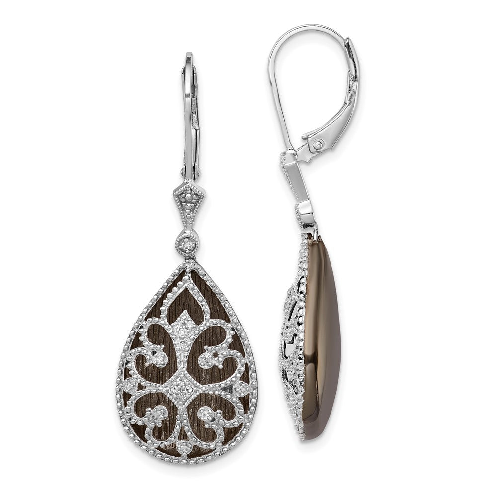 Sterlingsilber Rhodium Diamant Filigran Tropfen Ohrhänger mit Brisur