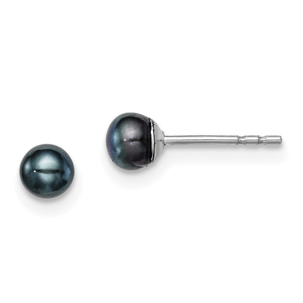 Sterlingsilber Rhodiniert 3-4mm Schwarz Fw Zucht Knopf Perle Ohrstecker Ohrring