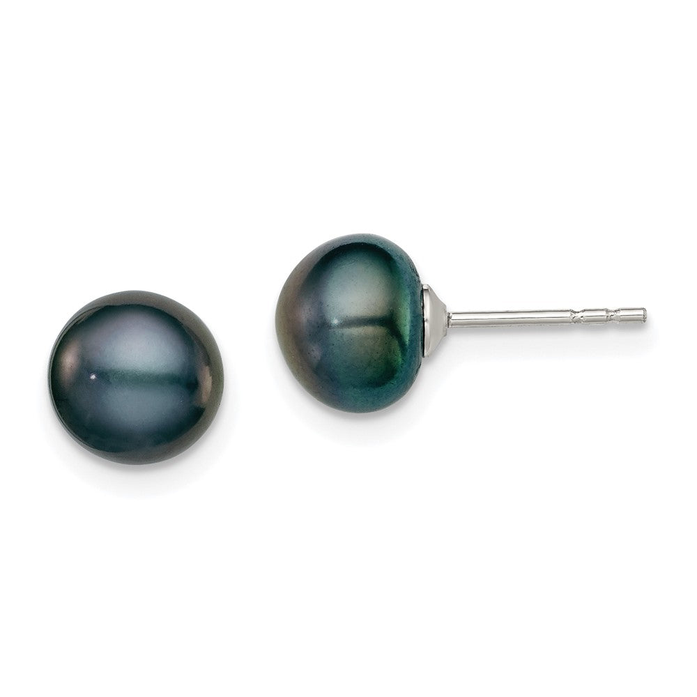 Sterlingsilber Rhodiniert 7-8mm Schwarz Fw Zucht Knopf Perle Ohrstecker Ohrring