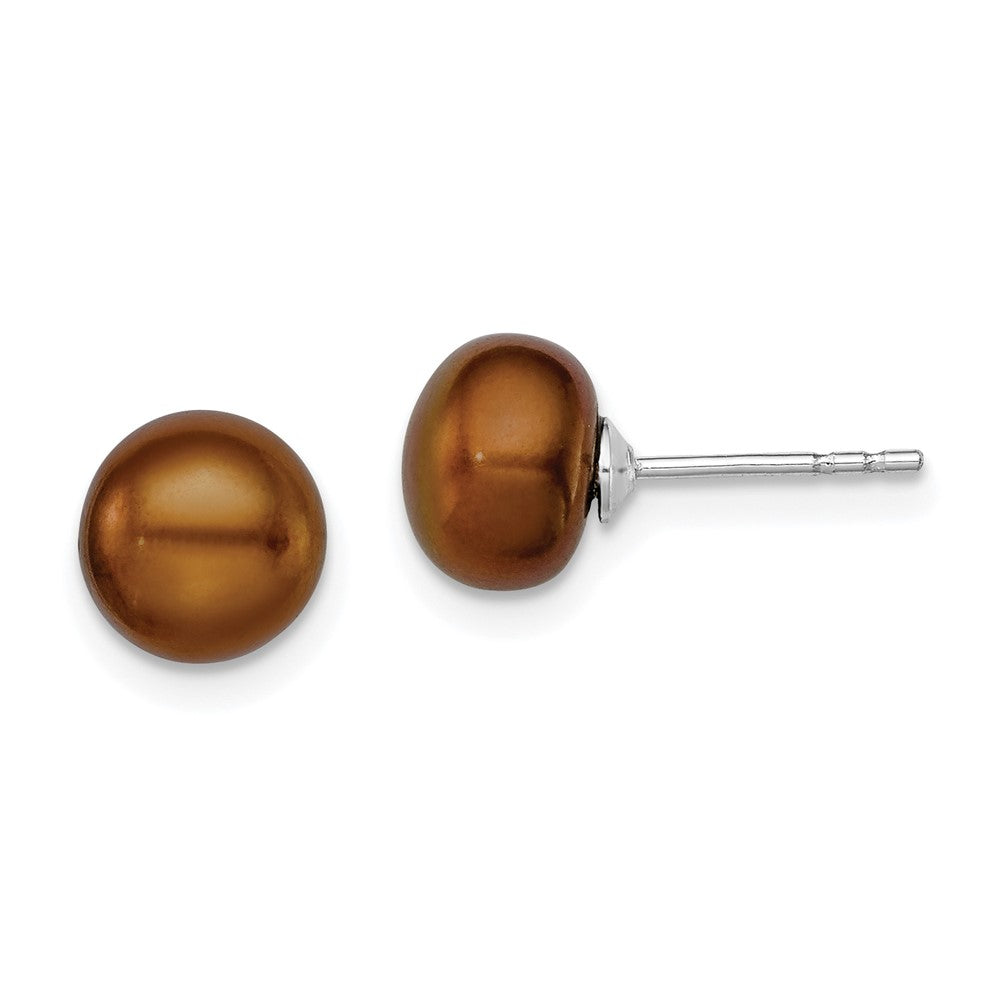 Sterlingsilber Rhodiniert 7-8mm Braun Fw Zucht Knopf Perle Ohrstecker Ohrring