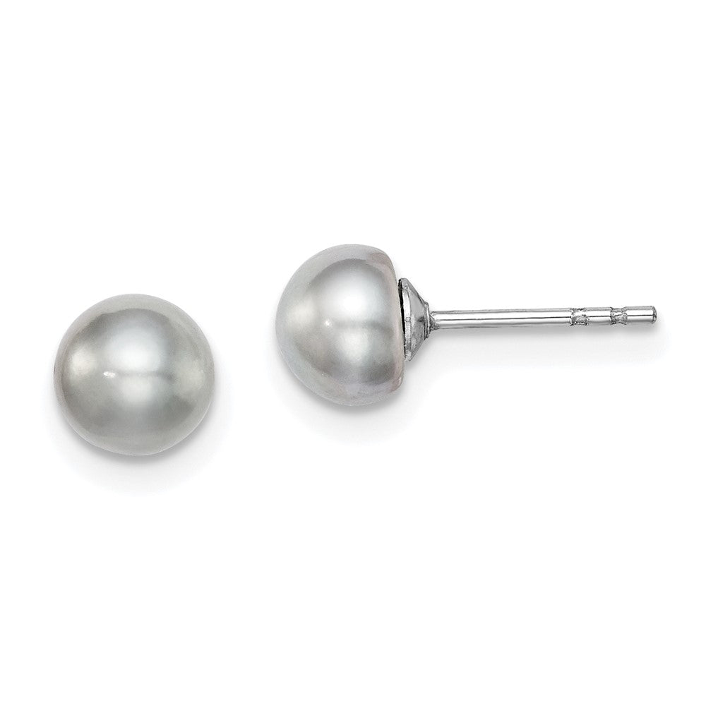 Sterlingsilber Rhodiniert 5-6mm Grau Fw Zucht Knopf Perle Ohrstecker