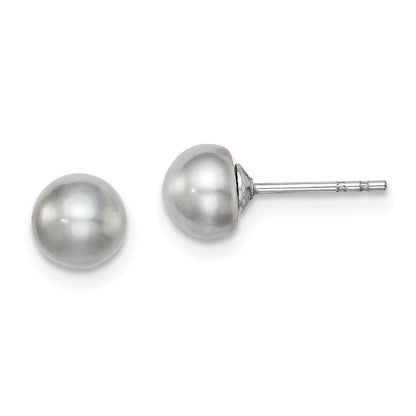 Sterlingsilber Rhodiniert 5-6mm Grau Fw Zucht Knopf Perle Ohrstecker