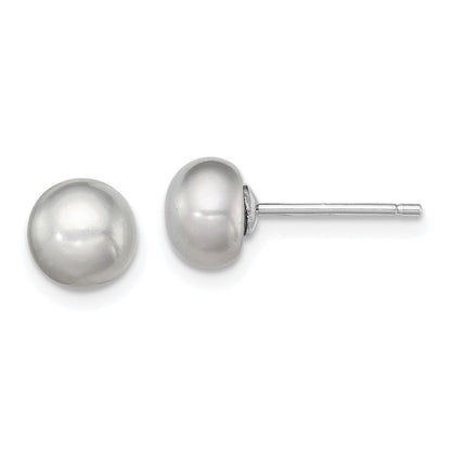 Sterlingsilber Rhodiniert 6-7mm Grau Fw Zucht Knopf Perle Ohrstecker