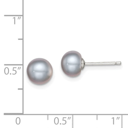 Sterlingsilber Rhodiniert 7-8mm Grau Fw Zucht Knopf Perle Ohrstecker