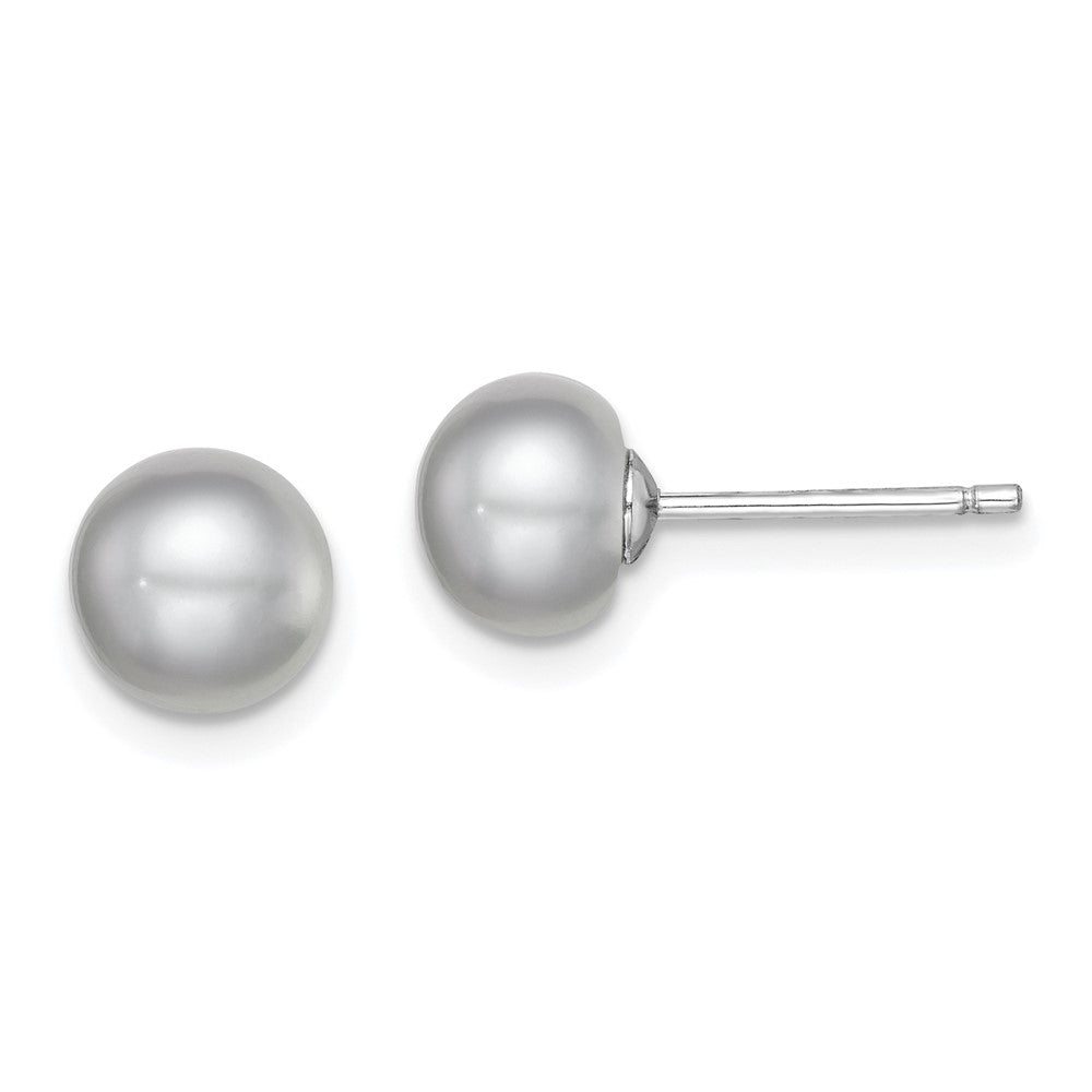 Sterlingsilber Rhodiniert 7-8mm Grau Fw Zucht Knopf Perle Ohrstecker