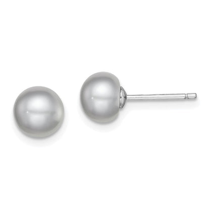 Sterlingsilber Rhodiniert 7-8mm Grau Fw Zucht Knopf Perle Ohrstecker