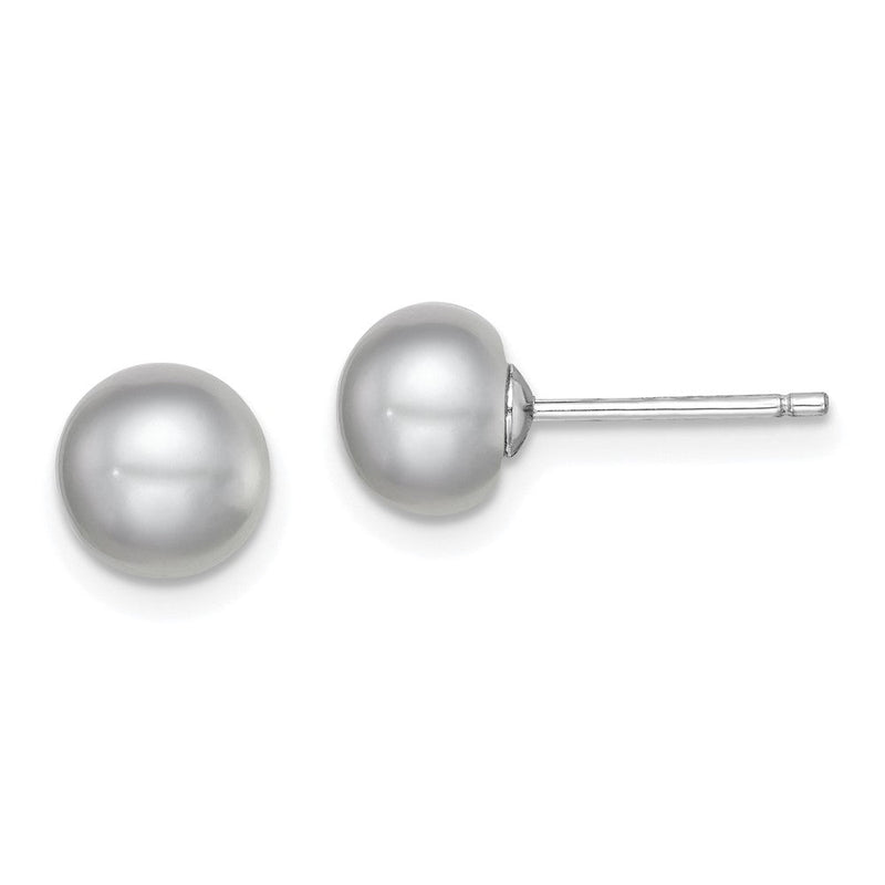 Sterlingsilber Rhodiniert 7-8mm Grau Fw Zucht Knopf Perle Ohrstecker