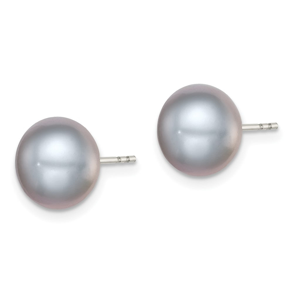 Sterlingsilber Rhodiniert 9-10mm Grau Fw Zucht Knopf Perle Ohrstecker Ohrring