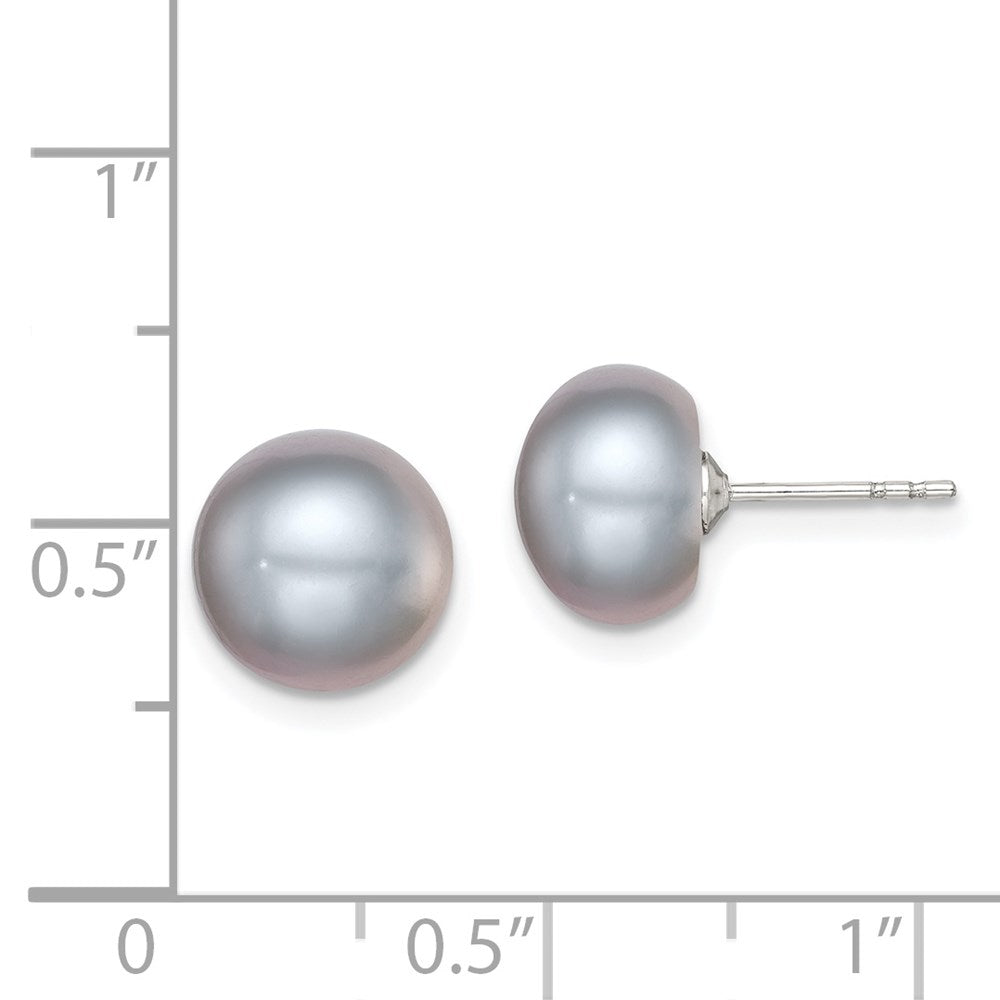 Sterlingsilber Rhodiniert 9-10mm Grau Fw Zucht Knopf Perle Ohrstecker Ohrring
