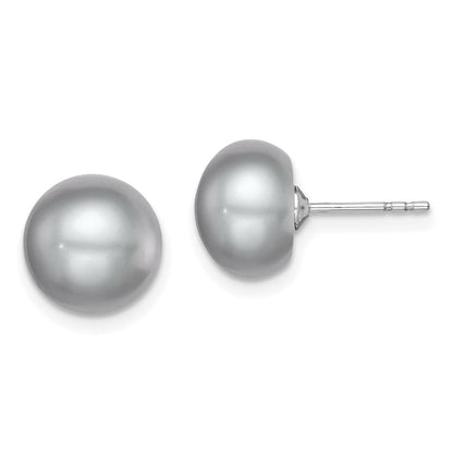 Sterlingsilber Rhodiniert 9-10mm Grau Fw Zucht Knopf Perle Ohrstecker Ohrring