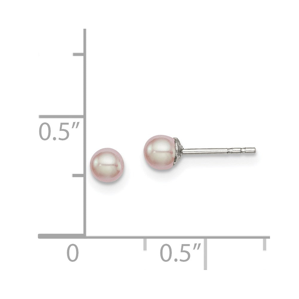 Sterlingsilber Rhodiniert 3-4mm Rosa Fw Zucht Knopf Perle Ohrstecker