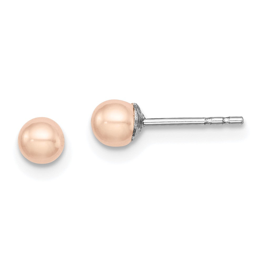 Sterlingsilber Rhodiniert 3-4mm Rosa Fw Zucht Knopf Perle Ohrstecker