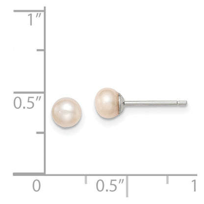Sterlingsilber Rhodiniert 4-5mm Rosa Fw Zucht Knopf Perle Ohrstecker
