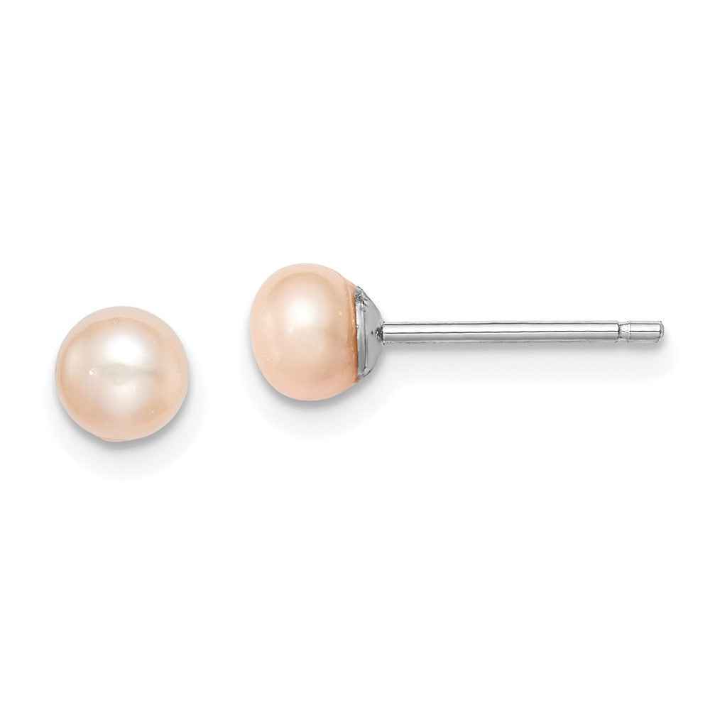 Sterlingsilber Rhodiniert 4-5mm Rosa Fw Zucht Knopf Perle Ohrstecker