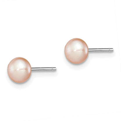 Sterlingsilber Rhodiniert 5-6mm Rosa Fw Zucht Knopf Perle Ohrstecker