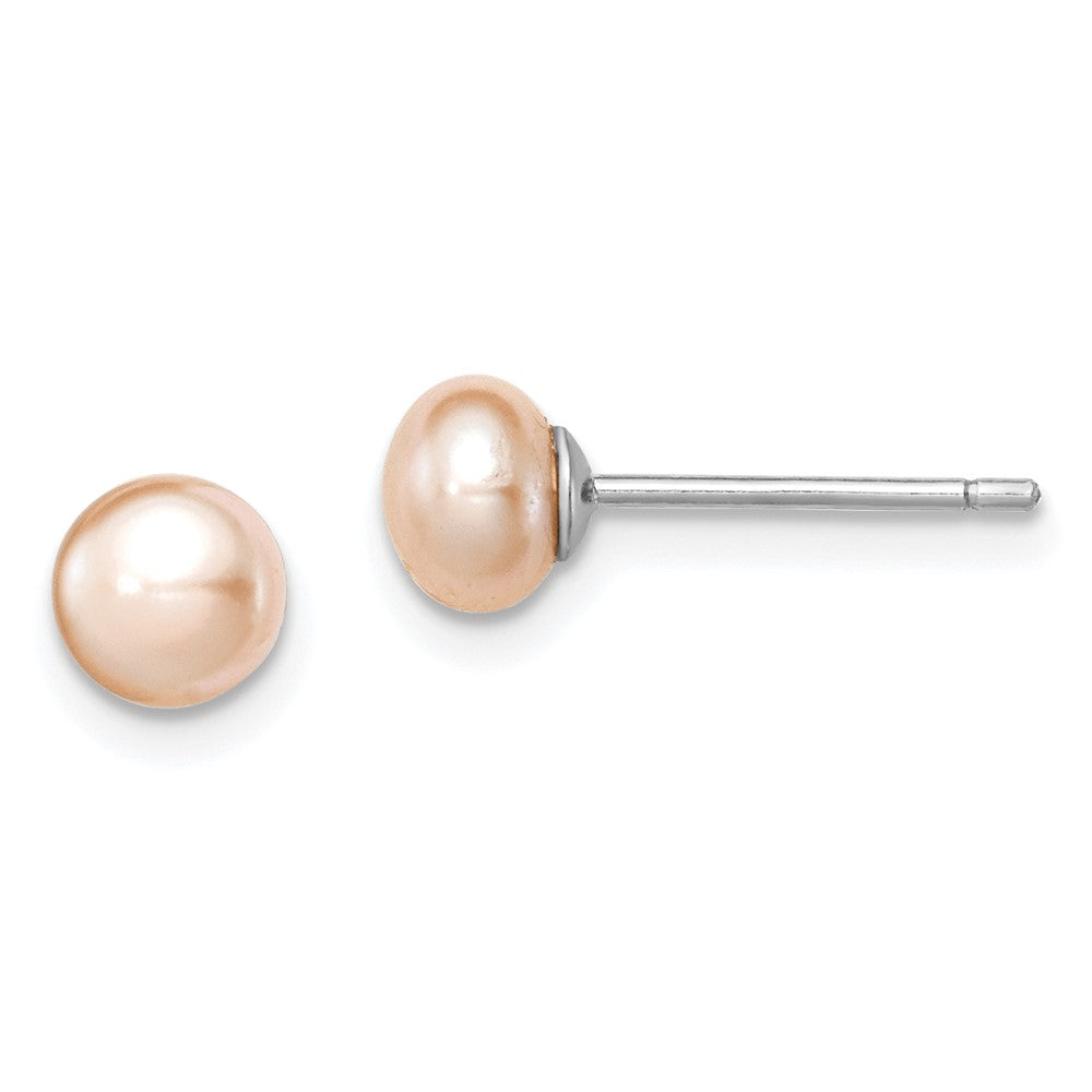 Sterlingsilber Rhodiniert 5-6mm Rosa Fw Zucht Knopf Perle Ohrstecker