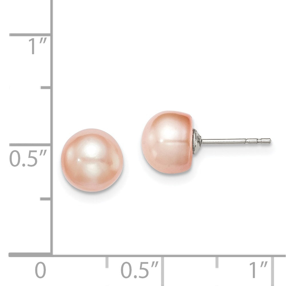 Sterlingsilber Rhodiniert 7-8mm Rosa Fw Zucht Knopf Perle Ohrstecker