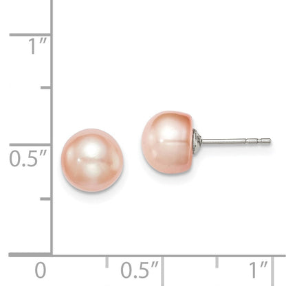 Sterlingsilber Rhodiniert 7-8mm Rosa Fw Zucht Knopf Perle Ohrstecker