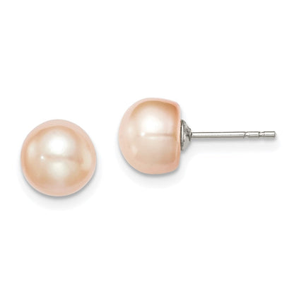 Sterlingsilber Rhodiniert 7-8mm Rosa Fw Zucht Knopf Perle Ohrstecker