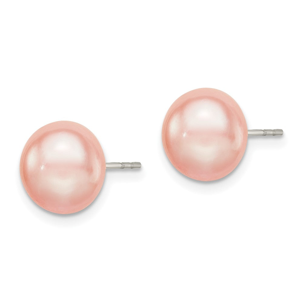 Sterlingsilber Rhodiniert 9-10mm Rosa Fw Zucht Knopf Perle Ohrstecker Ohrring