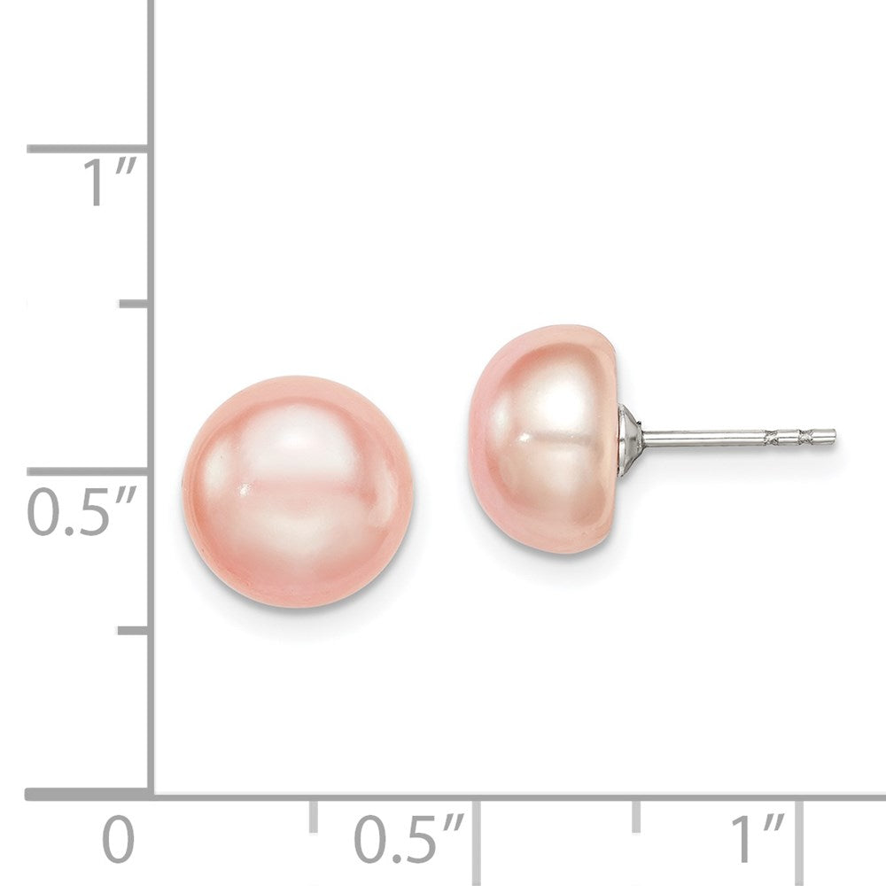 Sterlingsilber Rhodiniert 9-10mm Rosa Fw Zucht Knopf Perle Ohrstecker Ohrring